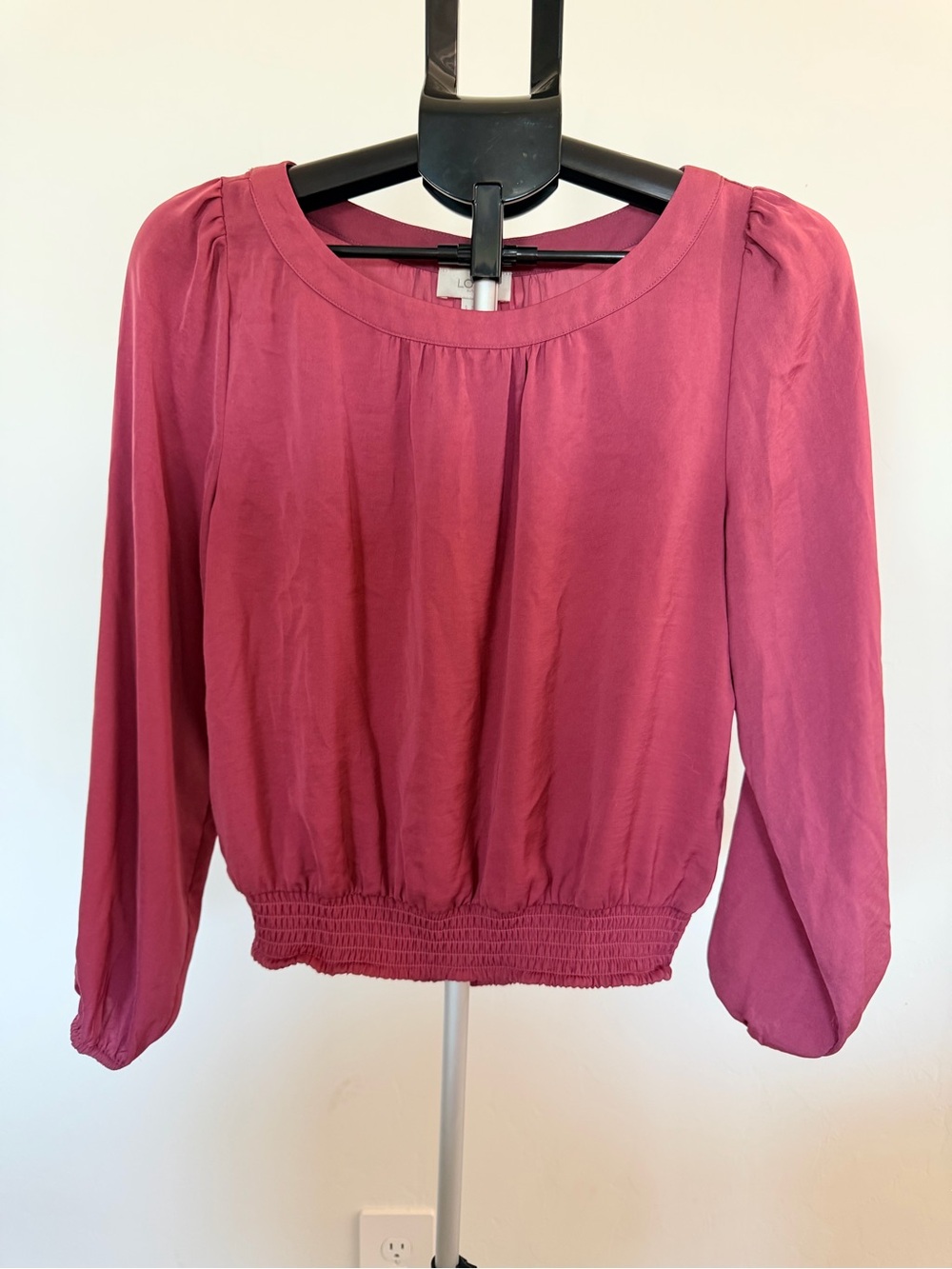 LOFT Mauve Pink Long Sleeve Smocked Hem Blouse